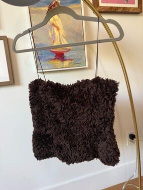 ZaraTextured Brown Ruffled Strapless Top